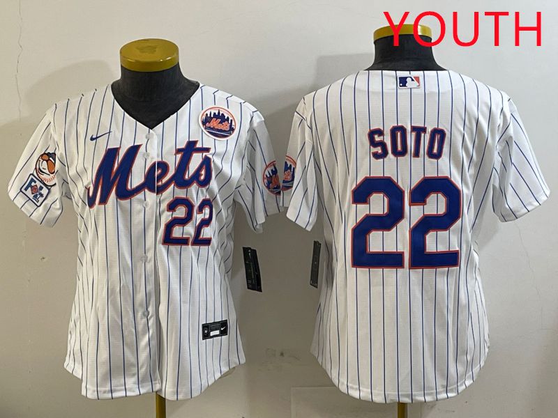 Youth New York Mets #22 Soto White Stirpe Game 2025 Nike MLB Jersey style 3